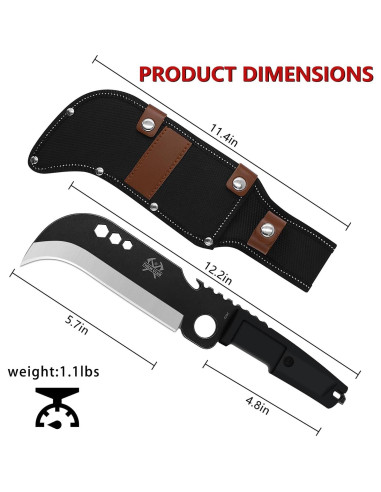 Machete de Hoja de Billhook THRWCLUB 30.99 cm con Mango Antideslizante