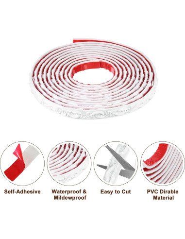 Moldura Autoadhesiva de Pared UXCell 5m x 20mm PVC Blanco