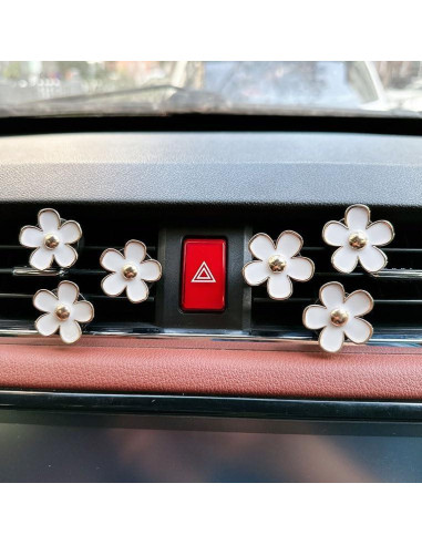 6 Clips de Ventilación Flor Margarita SonFa para Auto Blanco
