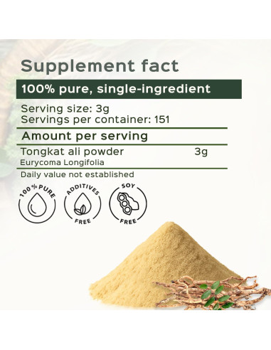 Polvo de Raíz de Tongkat Ali Bixa Botanical 0.45 kg Vegano