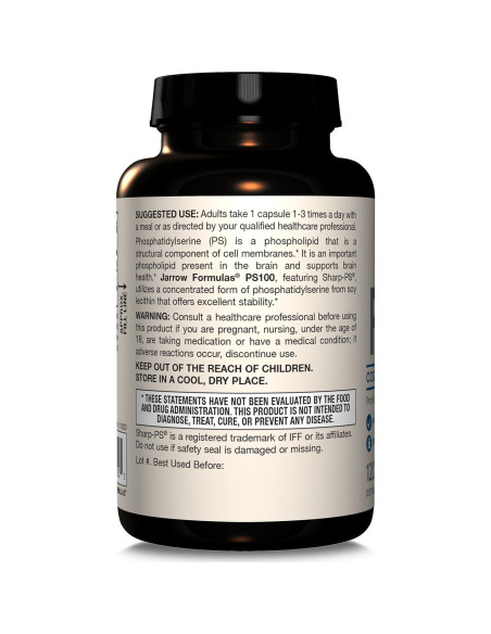 Suplemento Jarrow Formulas PS100 Fosfatidilserina 100 mg 120 Cápsulas Suplemento Jarrow Formulas PS100 Fosfatidilserina 100 mg 120 Cápsulas