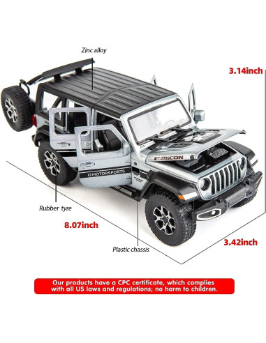 Coche de Juguete BDTCTK Wrangler 1/22 Gris con Luz y Sonido