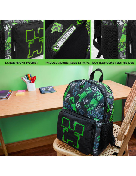 Mochila Minecraft Creeper para Niños 40x29x17cm Negra Mochila Minecraft Creeper para Niños 40x29x17cm Negra