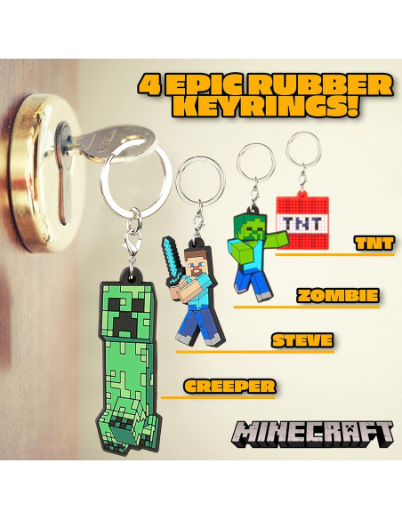Conjunto de llaveros y pulsera Minecraft - 4 llaveros y 1 pulsera Conjunto de llaveros y pulsera Minecraft - 4 llaveros y 1 pulsera