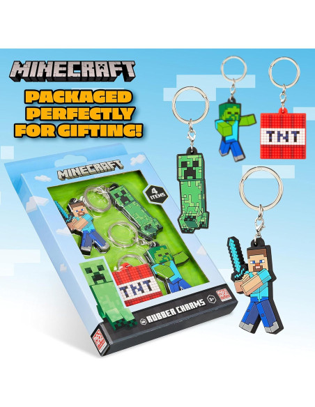 Conjunto de llaveros y pulsera Minecraft - 4 llaveros y 1 pulsera Conjunto de llaveros y pulsera Minecraft - 4 llaveros y 1 pulsera