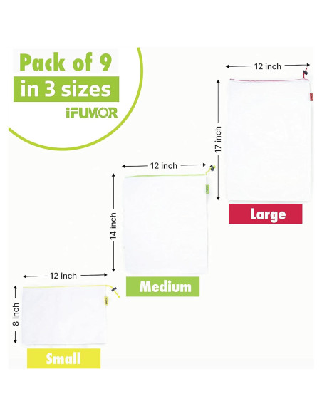 15 Bolsas de Malla Reutilizables iFUMOR Ecológicas Lavables 15 Bolsas de Malla Reutilizables iFUMOR Ecológicas Lavables