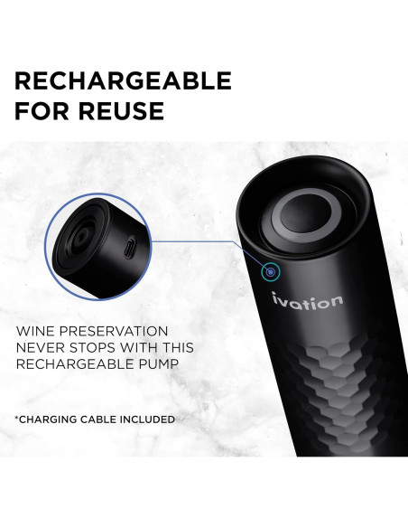 Bomba de Vino Recargable Ivation con 4 Tapones y Cargador USB Bomba de Vino Recargable Ivation con 4 Tapones y Cargador USB