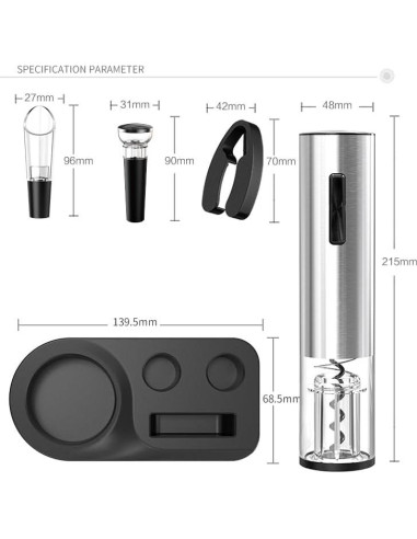 Abridor de Vino Eléctrico SMART RICE 5 en 1 Recargable