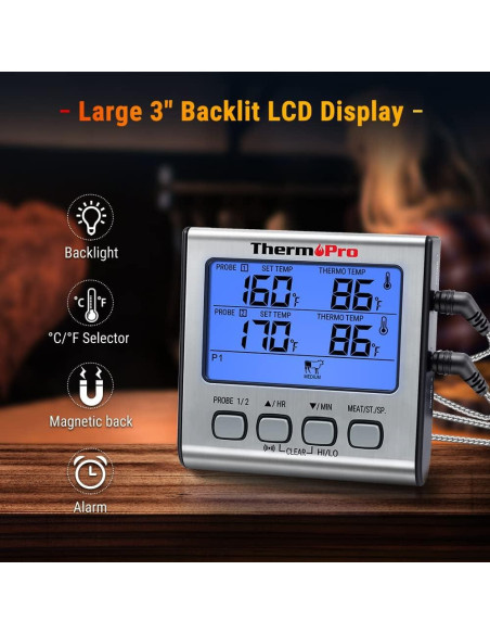 Termómetro Digital de Cocina ThermoPro TP17 Doble Sonda LCD Termómetro Digital de Cocina ThermoPro TP17 Doble Sonda LCD
