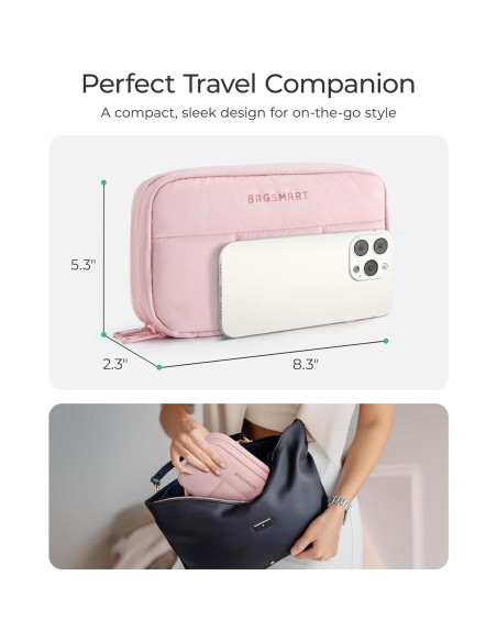 BAGSMART Organizador Electrónico Rosa para Viajes y Cables BAGSMART Organizador Electrónico Rosa para Viajes y Cables