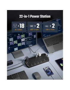 Regleta de Protección SUPERDANNY 18 Salidas AC 4 USB 1.98m 2