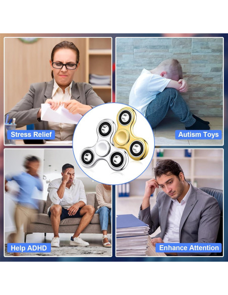 2 Piezas Spinners Antiestrés Oro y Plata para Adultos y Niños 2 Piezas Spinners Antiestrés Oro y Plata para Adultos y Niños