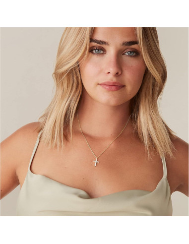 Collar de Cruz de Zirconia Cúbica Baño de Oro 14K para Mujeres