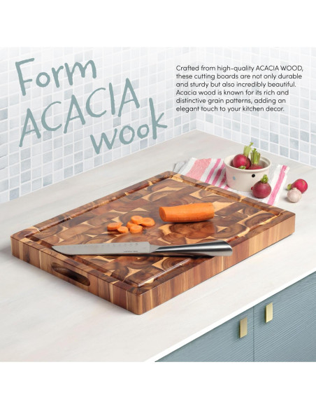 Tabla de Cortar de Acacia FANICHI 43.2x33cm Reversible con Canal Tabla de Cortar de Acacia FANICHI 43.2x33cm Reversible con Canal