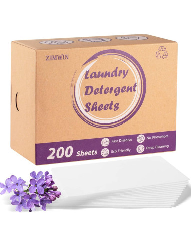 Hojas de detergente para lavandería Zimwin - 200 cargas lavanda
