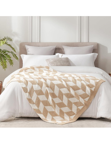 Manta Snuggle Sac Beige Chevron 127x152 cm Microfibra Suave