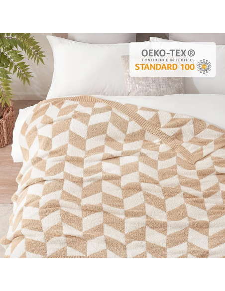Manta Snuggle Sac Beige Chevron 127x152 cm Microfibra Suave Manta Snuggle Sac Beige Chevron 127x152 cm Microfibra Suave