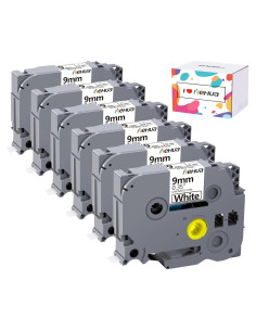 Cinta de Etiquetado Hehua TZe221 6 Paquetes 9mm Negro sobre Blanco