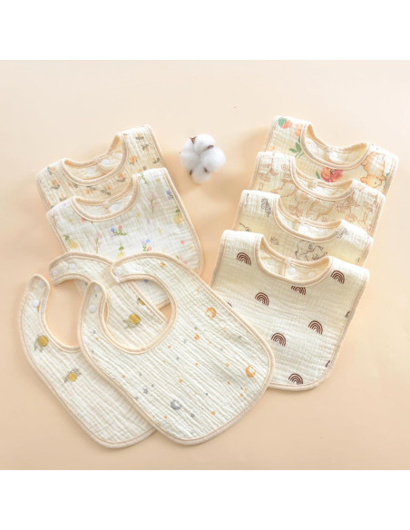 Baberos de Muselina MUKIN para Bebés - Algodón Ajustable, 10 Piezas Baberos de Muselina MUKIN para Bebés - Algodón Ajustable, 10 Piezas