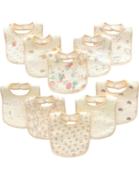 Baberos de Muselina MUKIN para Bebés - Algodón Ajustable, 10 Piezas Baberos de Muselina MUKIN para Bebés - Algodón Ajustable, 10 Piezas
