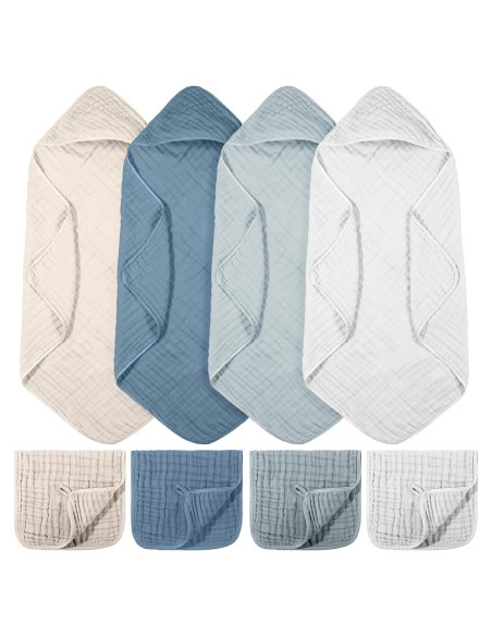 VitalCozy Juego de 8 Toallas de Baño con Capucha para Bebés VitalCozy Juego de 8 Toallas de Baño con Capucha para Bebés