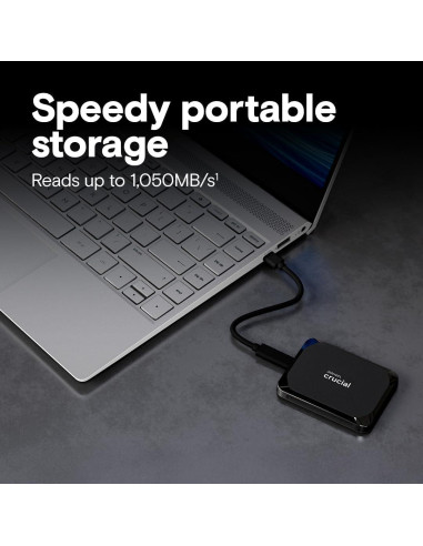 Crucial X9 1TB SSD Portátil USB-C, 1050MB/s, Resistente