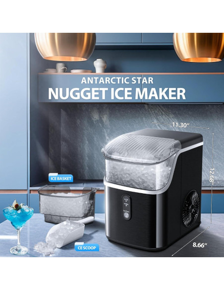 Fabricador de Hielo Nugget Antarctic Star 34Lbs/24H Acero Inoxidable Fabricador de Hielo Nugget Antarctic Star 34Lbs/24H Acero Inoxidable