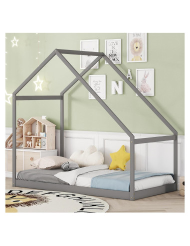 Cama Gemela Merax de Madera en Forma de Casa Gris 200x102cm
