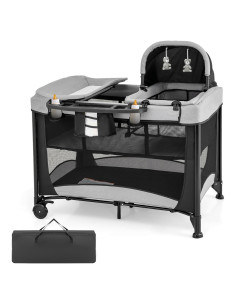 HONEY JOY Parque Infantil 5 en 1 con Cuna Removible y Mesa de Cambio