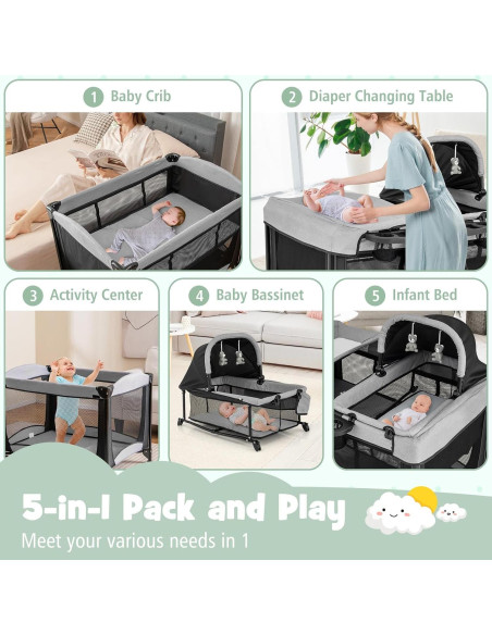 HONEY JOY Parque Infantil 5 en 1 con Cuna Removible y Mesa de Cambio HONEY JOY Parque Infantil 5 en 1 con Cuna Removible y Mesa de Cambio