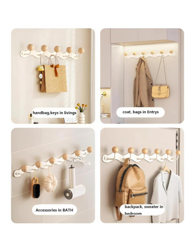 Perchero de pared Nolbiph 4 ganchos blancos decorativos