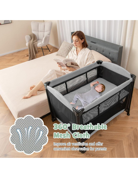 HONEY JOY Parque Infantil 5 en 1 con Cuna Removible y Mesa de Cambio HONEY JOY Parque Infantil 5 en 1 con Cuna Removible y Mesa de Cambio