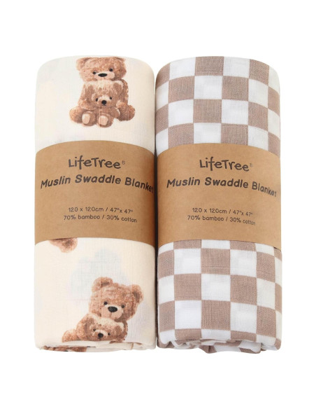 Manta de Muselina LifeTree 120x120 cm Oso y Cuadros Unisex Manta de Muselina LifeTree 120x120 cm Oso y Cuadros Unisex