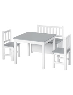 Conjunto de Mesa y Sillas para Niños Qaba 4 Piezas Madera Gris/Blanco