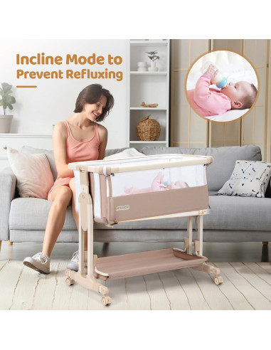 Cuna Lateral JOYMOR 4 en 1 Beige, 7 Alturas Ajustables