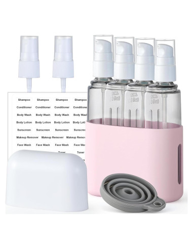 Set de Botellas de Viaje VITEVER 3oz Rosa - 4 Dispensadores a Prueba de Fugas