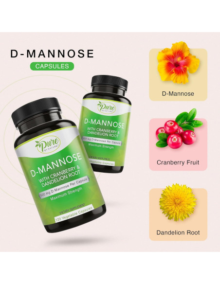 D-Mannose Pure By Nature 600mg con Arándano y Diente de León 120 Cápsulas D-Mannose Pure By Nature 600mg con Arándano y Diente de León 120 Cápsulas