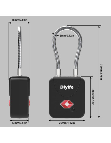 Candados de Equipaje TSA Diyife - 2 Paquete, Negro, Portátil