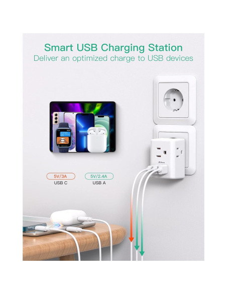 Adaptador de Enchufe de Viaje Mifaso Tipo C con USB 6 en 1 Adaptador de Enchufe de Viaje Mifaso Tipo C con USB 6 en 1