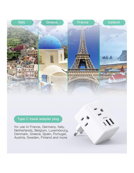 Adaptador de Enchufe de Viaje Mifaso Tipo C con USB 6 en 1 Adaptador de Enchufe de Viaje Mifaso Tipo C con USB 6 en 1