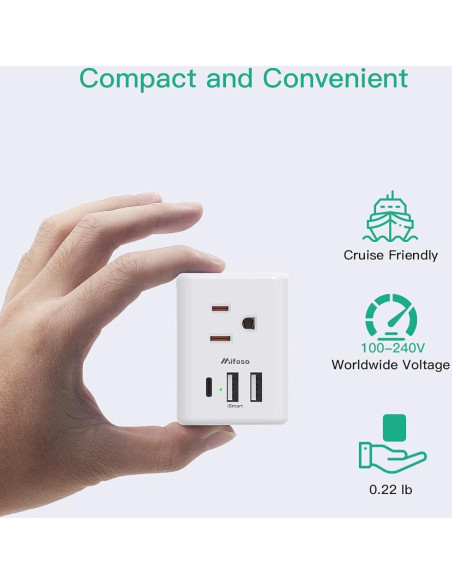 Adaptador de Enchufe de Viaje Mifaso Tipo C con USB 6 en 1 Adaptador de Enchufe de Viaje Mifaso Tipo C con USB 6 en 1