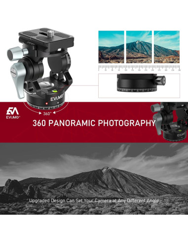 Cabezal de trípode mini EVUMO H3, 360 panorámico, 4kg