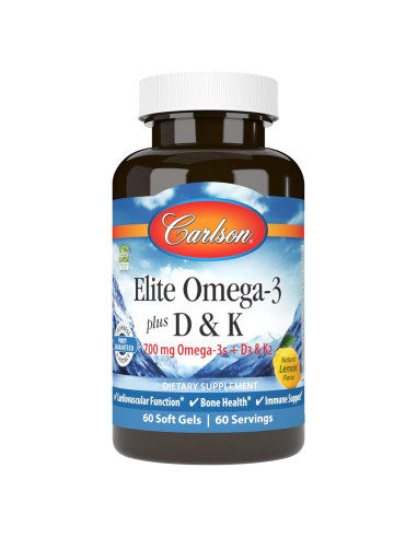Suplemento Omega-3 Carlson Elite 700 mg + D3 y K2, 60 Gelatinas