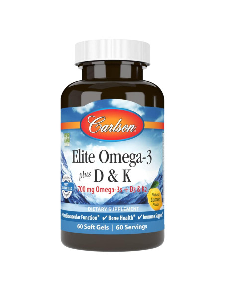 Suplemento Omega-3 Carlson Elite 700 mg + D3 y K2, 60 Gelatinas Suplemento Omega-3 Carlson Elite 700 mg + D3 y K2, 60 Gelatinas