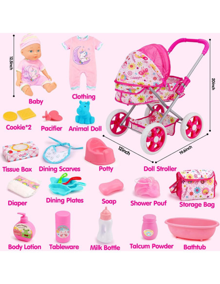 Juego de Carrito de Muñeca Qirtey con 20 Accesorios 31.75 cm Juego de Carrito de Muñeca Qirtey con 20 Accesorios 31.75 cm