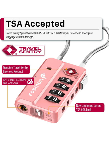 Candados de Equipaje Fosmon TSA - 4 Combinaciones, 4 Piezas