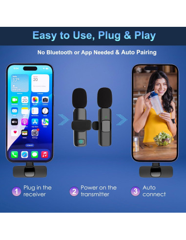 Micrófono Lavalier Inalámbrico Vislla GM10 para iPhone y Android