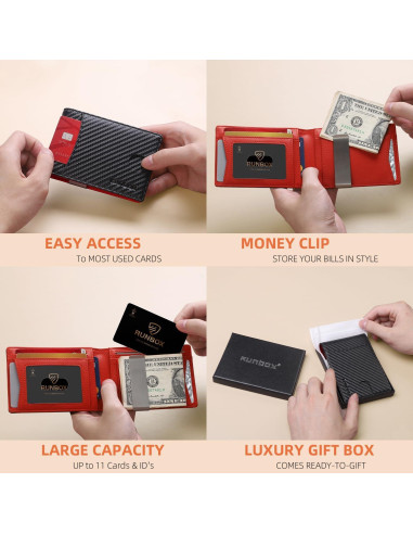 Cartera Bifold RUNBOX Slim para Hombres con Bloqueo RFID