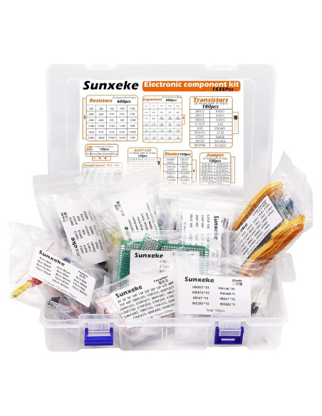 Kit de Componentes Electrónicos 1535pcs Sunxeke - Resistencias, Transistores, LED Kit de Componentes Electrónicos 1535pcs Sunxeke - Resistencias, Transistores, LED