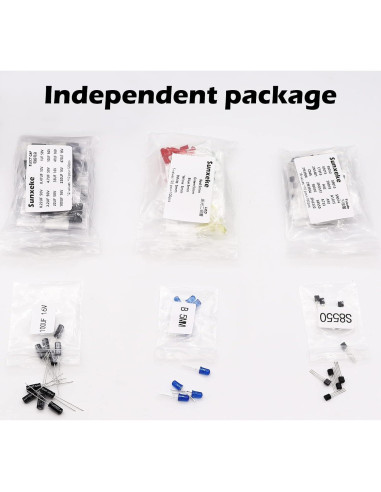 Kit de Componentes Electrónicos 1535pcs Sunxeke - Resistencias, Transistores, LED